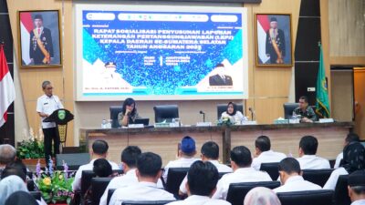 Sekda Sumsel Buka Sosialisasi Pedoman Umum Penyusunan LKPJ Bupati/Walikota se-Sumsel TA 2023, Minta Pemda Patuhi Aturan