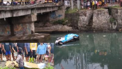 Dihantam Tronton, Ambulan Partai Demokrat Memuat Jenasah Terjun ke Sungai Yehembang