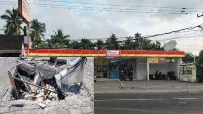 Tak Kunjung Diperbaiki, Gorong-Gorong di Depan Alfa Mart Yehembang Jebol Jadi Tempat Sampah