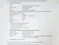 Telah hilang Sertifikat Hak Milik. Nomer : 00177, lokasi tanah : Desa Air Kuning, Kecamatan Jembrana, Kabupaten Jembrana. Atas nama : Nasrin, luas : 250 M2. Asal Hak Konversi.