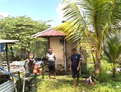 Babinsa Supiori Selatan Bantu Bersihkan Halaman Rumah Warga