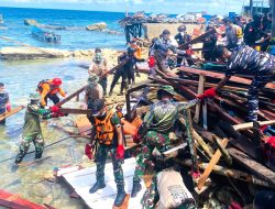 Kodim 1708/BN Bersama Tim Gabungan Lanjutkan Pembersihan Lokasi Ledakan Bom di Biak